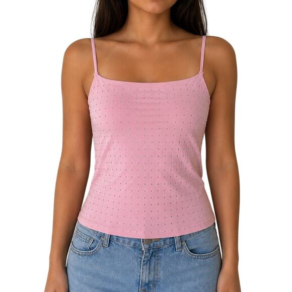 Charlotte Russe Tops - Charlotte Russe Pink Rhinestone Spaghetti Strap Cami Tank Top Y2K Coquette S